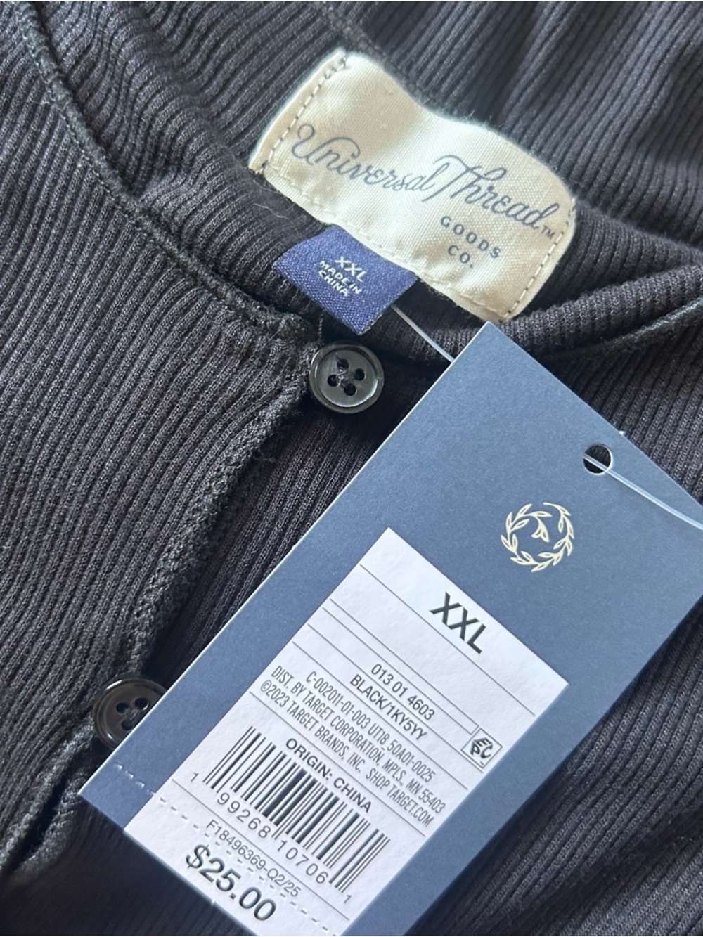 Universal Thread Black Ribbed Button-Front Top - Picture 3 of 3